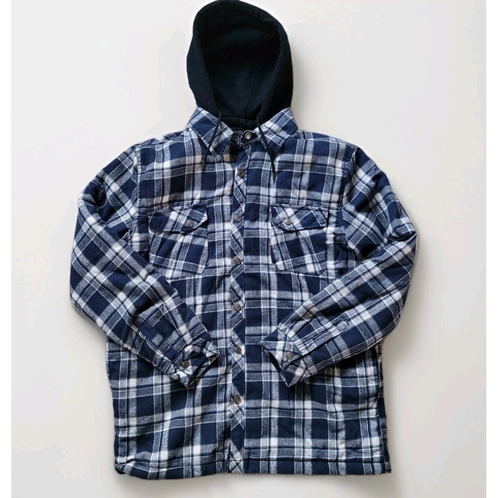 WenVen Mens Flannel Jacket Shacket Zip-Up Hooded Heavy Lined Sz Medium Cabincore